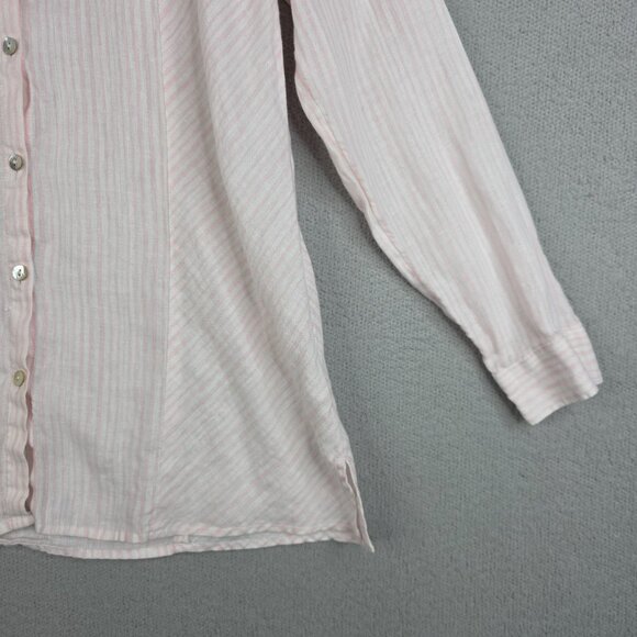 J Jill Shirt Women XS Petiie White/Pink Beachy 100% Linen Preppy School Striped - Picture 3 of 10